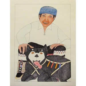 KANANGINAK POOTOOGOOK, RCA   1935-2010       Young Inuk and his Dog  (drawing)